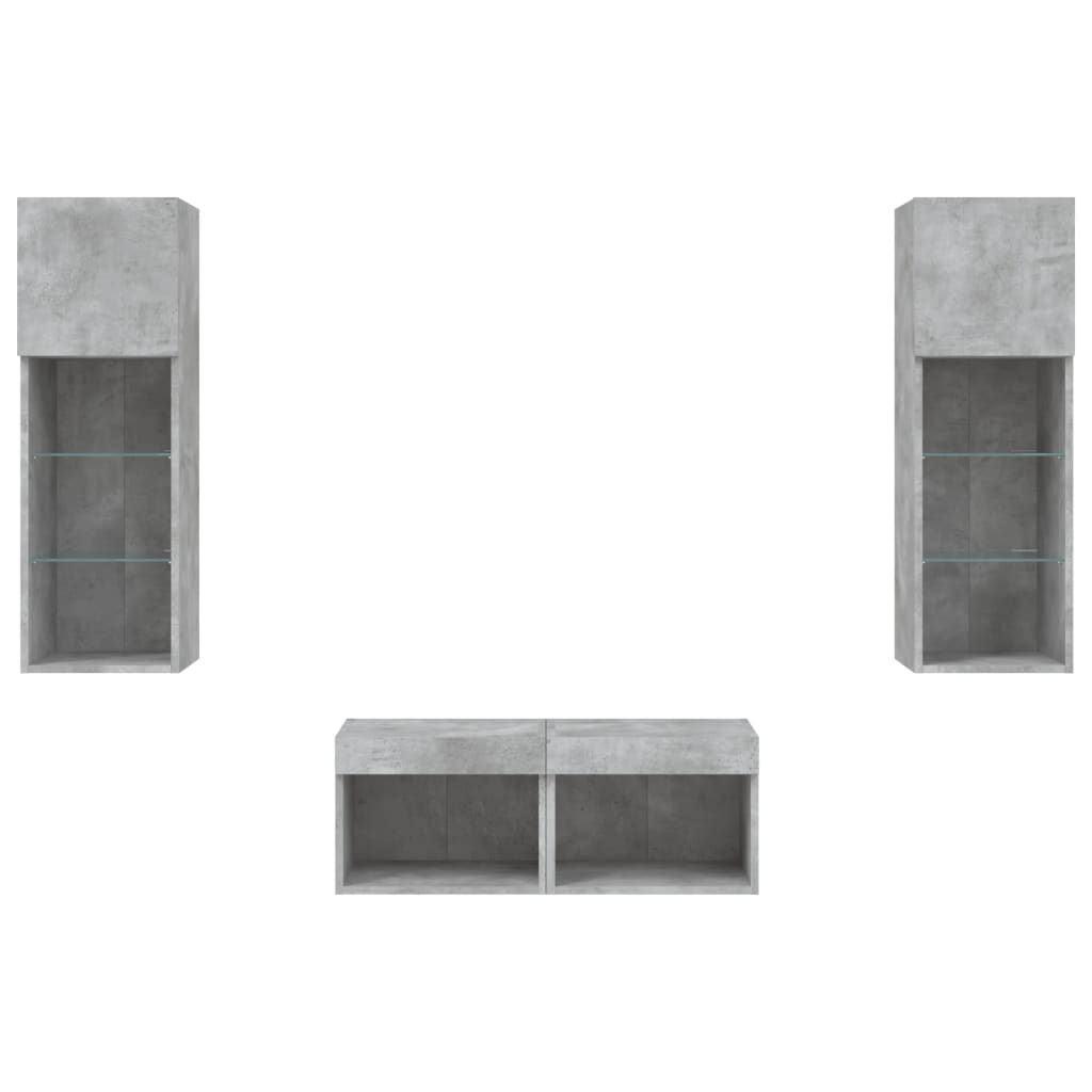 Mobili TV a Muro 4pz con Luci LED Grigio Cemento