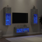 Mobili TV a Muro 4pz con Luci LED Grigio Cemento