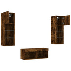 Mobili TV a Muro 4pz con Luci LED Rovere Fumo