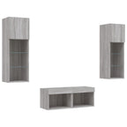 Mobili TV a Muro 4pz con Luci LED Grigio Sonoma