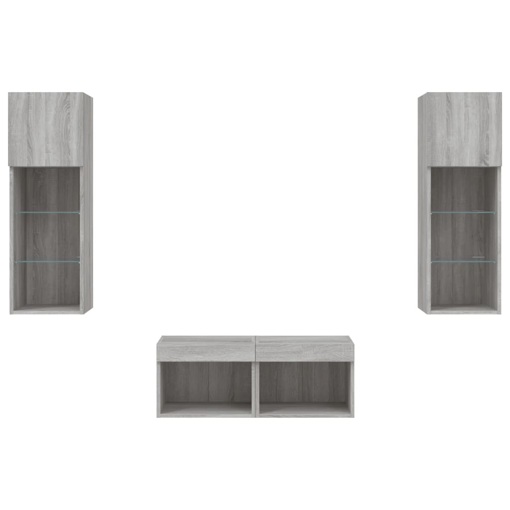 Mobili TV a Muro 4pz con Luci LED Grigio Sonoma