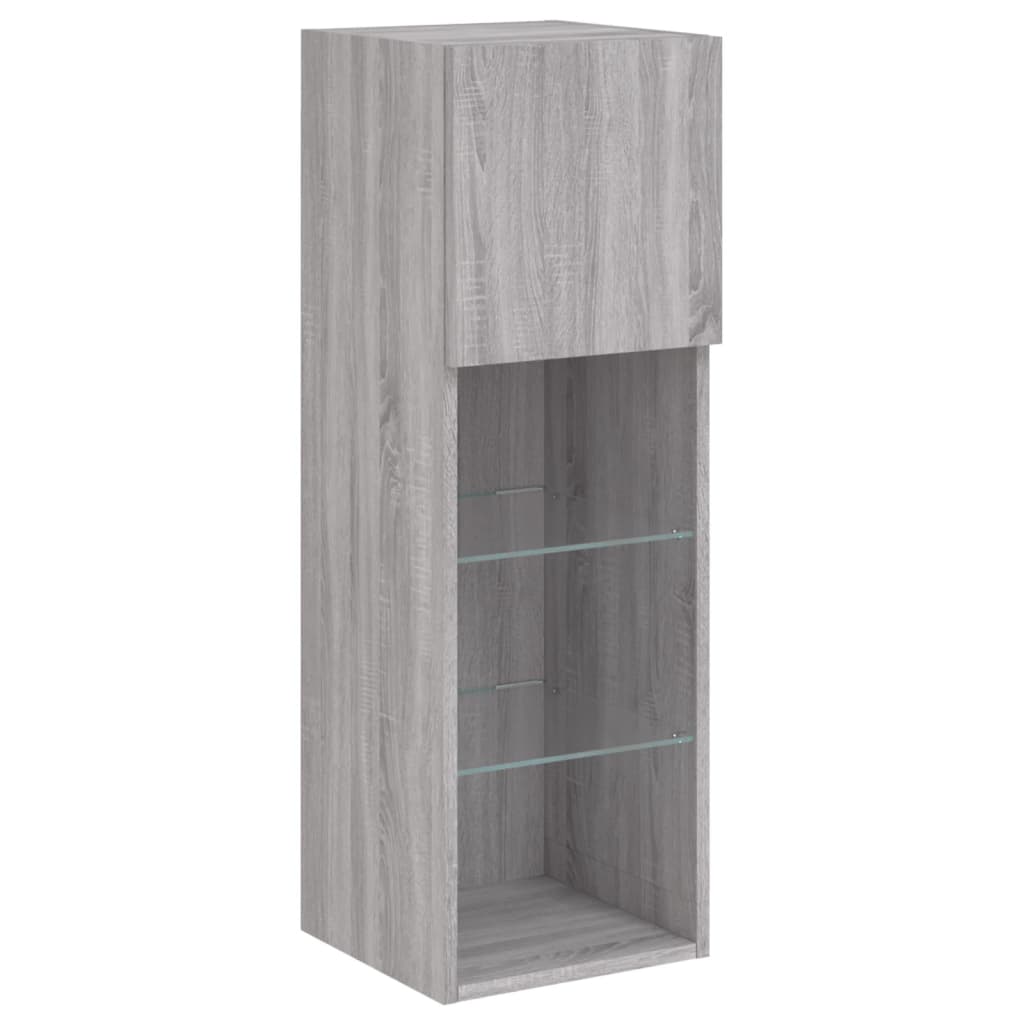 Mobili TV a Muro 4pz con Luci LED Grigio Sonoma
