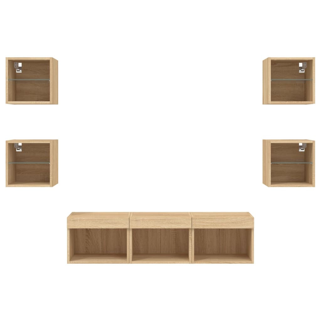 Mobili TV a Muro con LED 7pz Rovere Sonoma Legno Multistrato