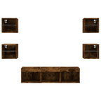 Mobili TV a Muro con LED 7pz Rovere Fumo in Legno Multistrato