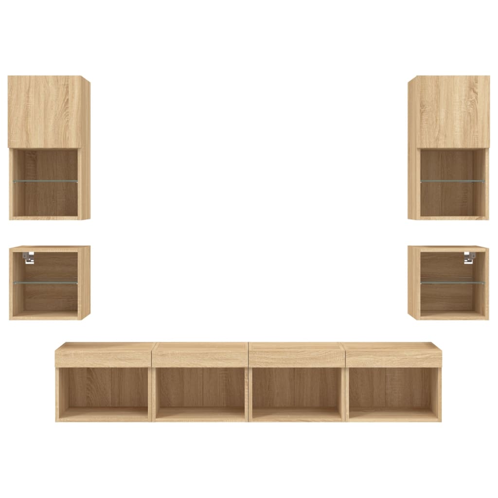 Mobili TV a Muro con LED 8pz Rovere Sonoma Legno Multistrato