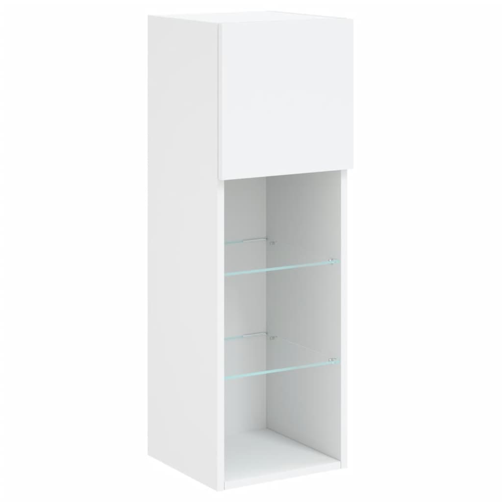 Mobili TV a Muro con LED 5pz Bianchi in Legno Multistrato