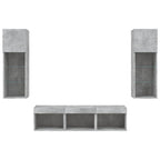 Mobili TV a Muro con LED 5pz Grigio Cemento Legno Multistrato