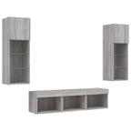 Mobili TV a Muro con LED 5pz Grigio Sonoma in Legno Multistrato