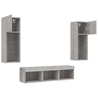 Mobili TV a Muro con LED 5pz Grigio Sonoma in Legno Multistrato