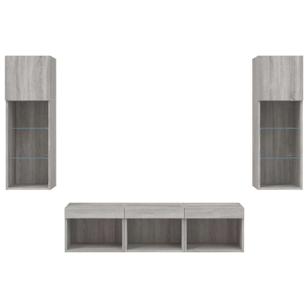 Mobili TV a Muro con LED 5pz Grigio Sonoma in Legno Multistrato