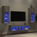 Mobili TV a Muro con LED 5pz Grigio Sonoma in Legno Multistrato