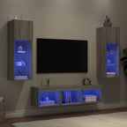 Mobili TV a Muro con LED 5pz Grigio Sonoma in Legno Multistrato