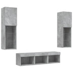 Mobili TV a Muro con LED 5pz Grigio Cemento Legno Multistrato