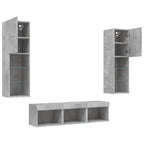 Mobili TV a Muro con LED 5pz Grigio Cemento Legno Multistrato