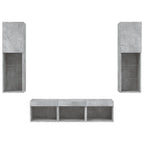 Mobili TV a Muro con LED 5pz Grigio Cemento Legno Multistrato