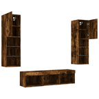 Mobili TV a Muro con LED 5pz Rovere Fumo in Legno Multistrato