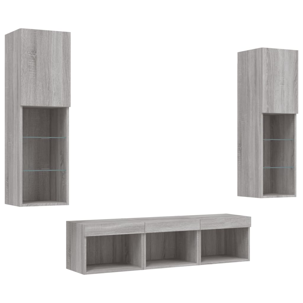 Mobili TV a Muro con LED 5pz Grigio Sonoma in Legno Multistrato