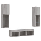 Mobili TV a Muro con LED 5pz Grigio Sonoma in Legno Multistrato