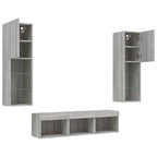 Mobili TV a Muro con LED 5pz Grigio Sonoma in Legno Multistrato
