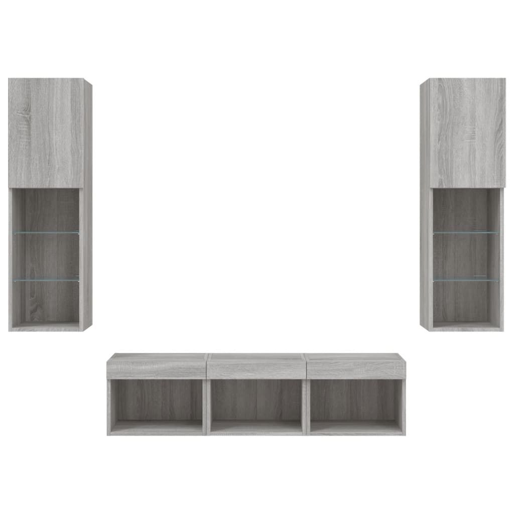 Mobili TV a Muro con LED 5pz Grigio Sonoma in Legno Multistrato