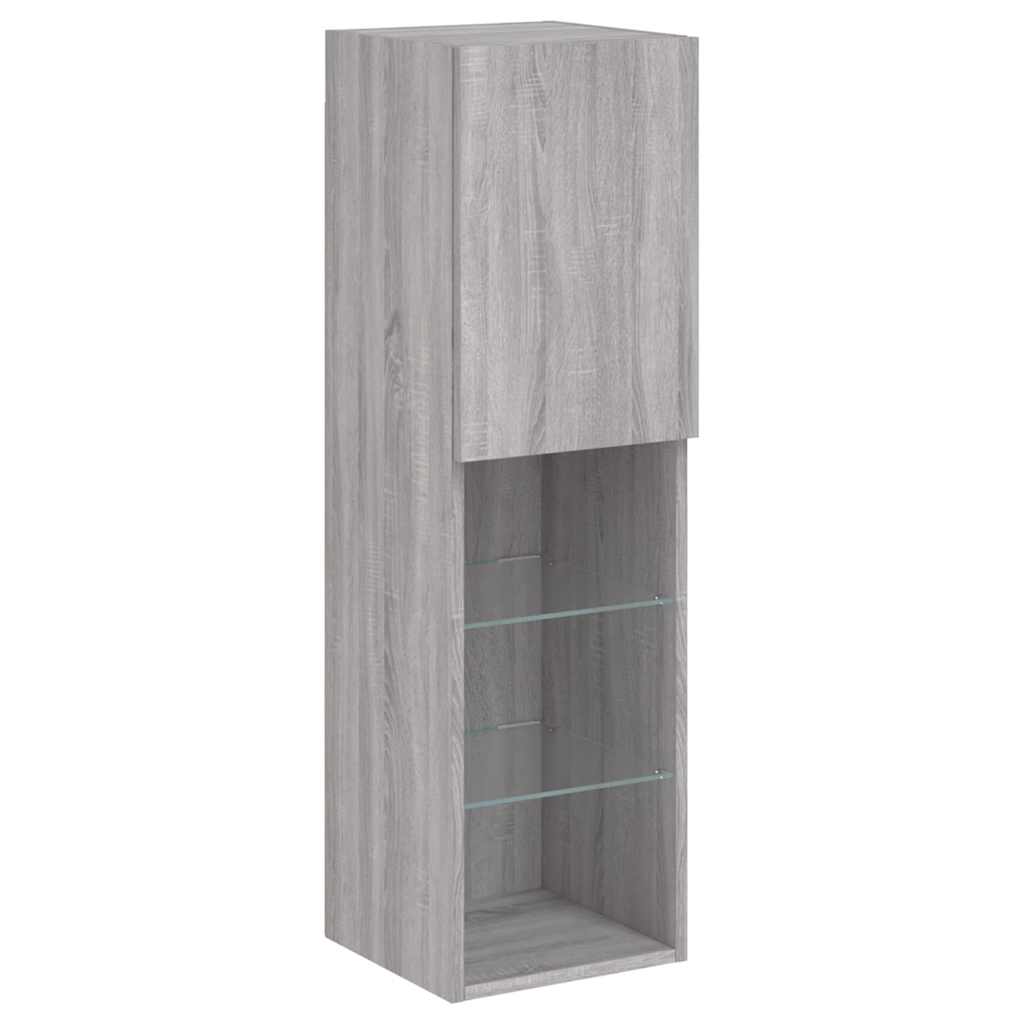 Mobili TV a Muro con LED 5pz Grigio Sonoma in Legno Multistrato