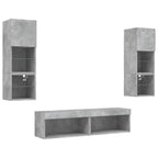 Mobili TV a Muro con LED 6pz Grigio Cemento Legno Multistrato