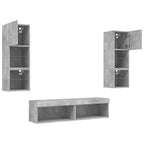 Mobili TV a Muro con LED 6pz Grigio Cemento Legno Multistrato
