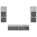 Mobili TV a Muro con LED 6pz Grigio Cemento Legno Multistrato