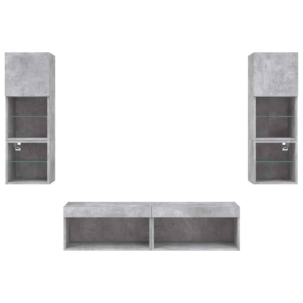 Mobili TV a Muro con LED 6pz Grigio Cemento Legno Multistrato