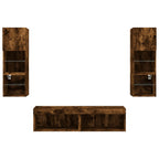 Mobili TV a Muro con LED 6pz Rovere Fumo in Legno Multistrato
