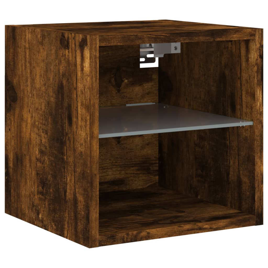 Mobili TV a Muro con LED 6pz Rovere Fumo in Legno Multistrato