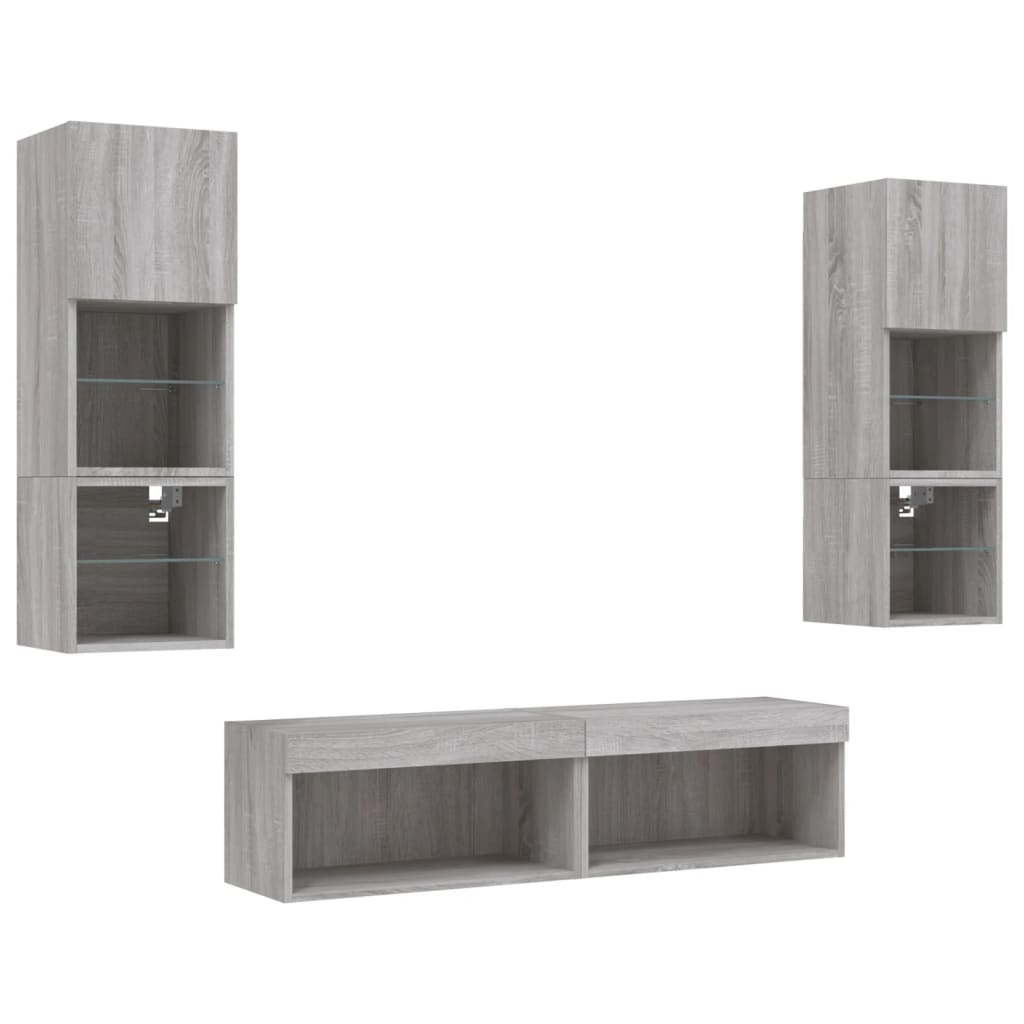 Mobili TV a Muro con LED 6pz Grigio Sonoma Legno Multistrato