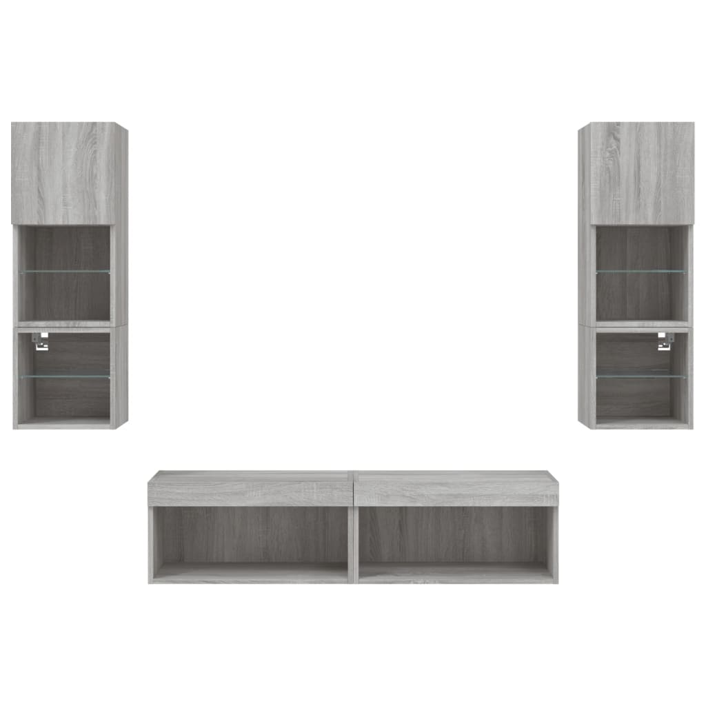Mobili TV a Muro con LED 6pz Grigio Sonoma Legno Multistrato