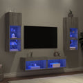 Mobili TV a Muro con LED 6pz Grigio Sonoma Legno Multistrato