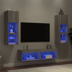 Mobili TV a Muro con LED 6pz Grigio Sonoma Legno Multistrato