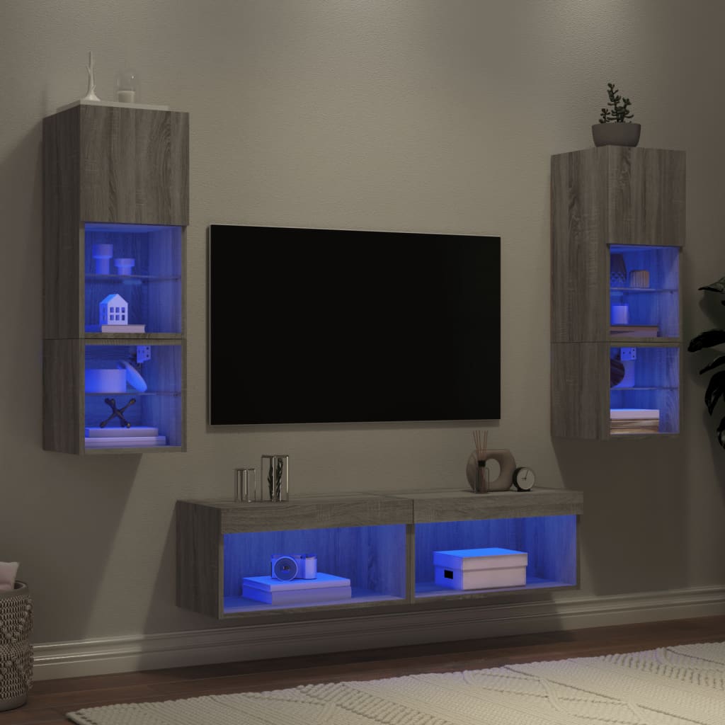Mobili TV a Muro con LED 6pz Grigio Sonoma Legno Multistrato