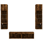 Mobili TV a Muro con LED 6pz Rovere Fumo in Legno Multistrato