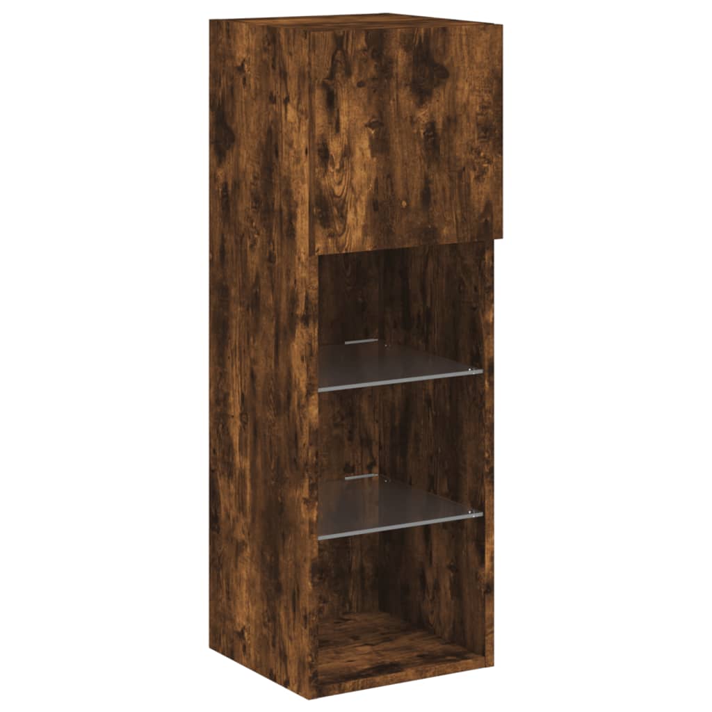 Mobili TV a Muro con LED 6pz Rovere Fumo in Legno Multistrato