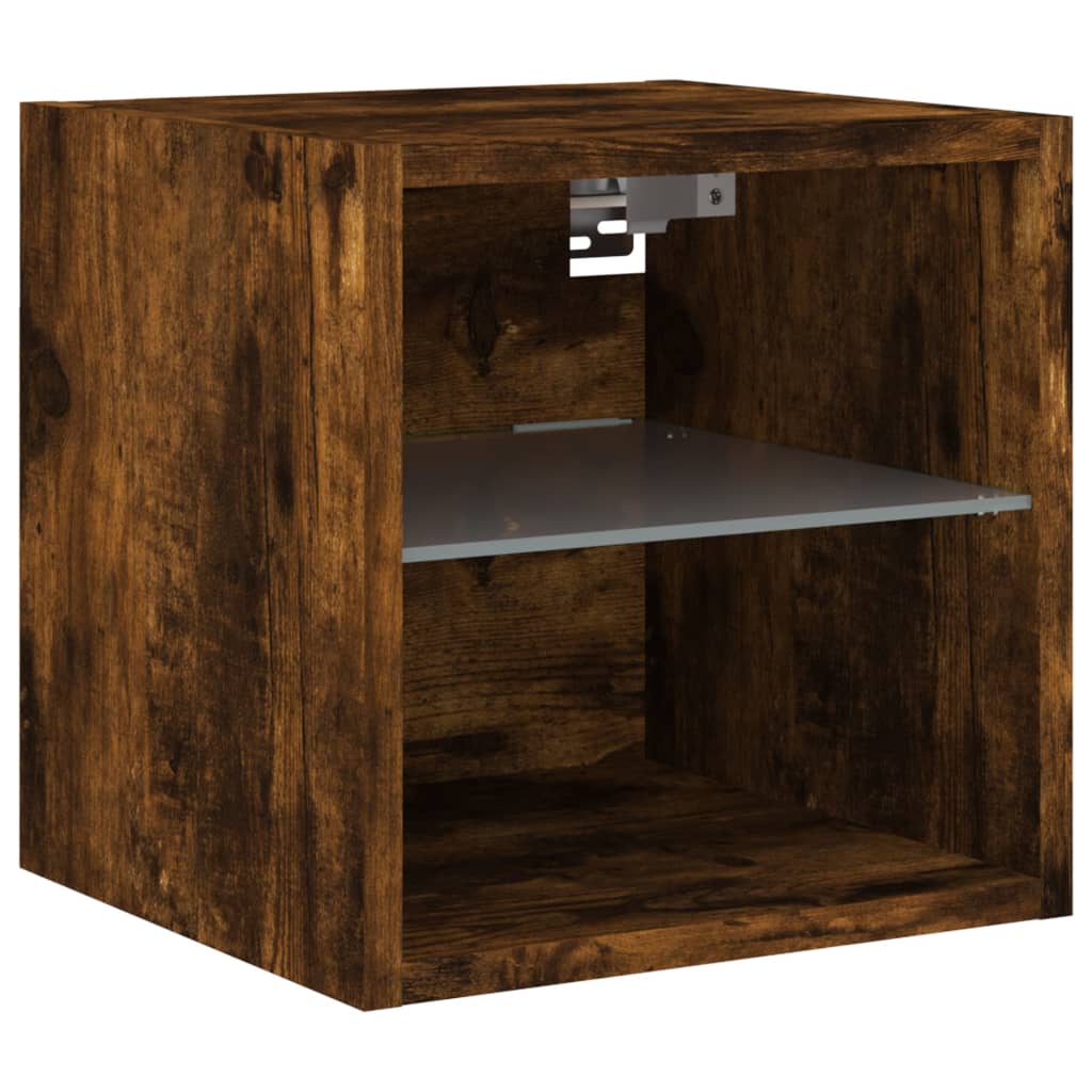 Mobili TV a Muro con LED 6pz Rovere Fumo in Legno Multistrato