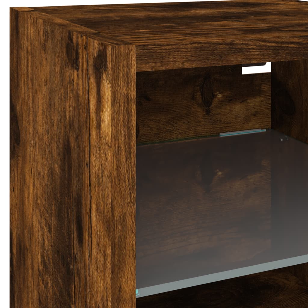 Mobili TV a Muro con LED 6pz Rovere Fumo in Legno Multistrato