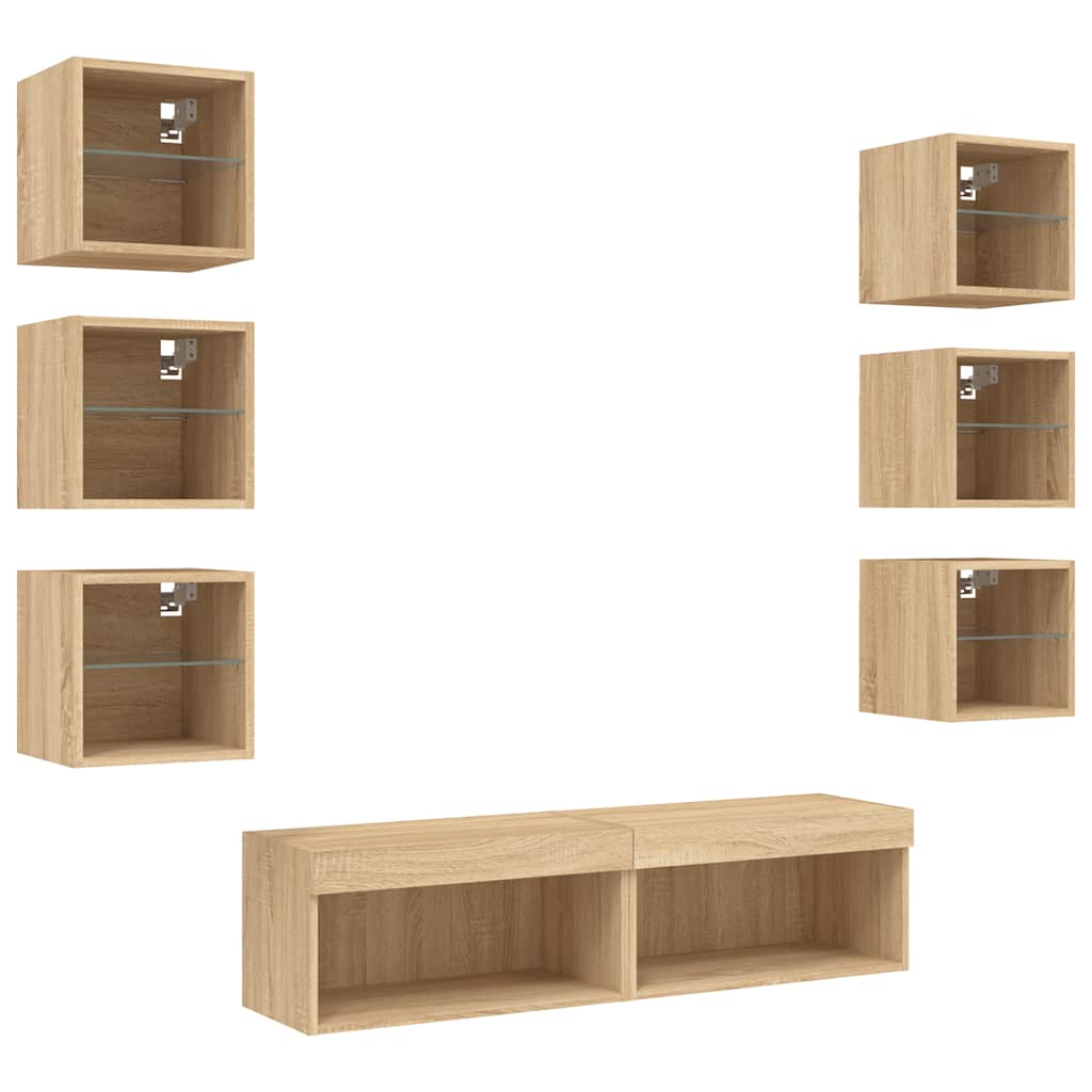 Mobili TV a Muro con LED 8pz Rovere Sonoma Legno Multistrato