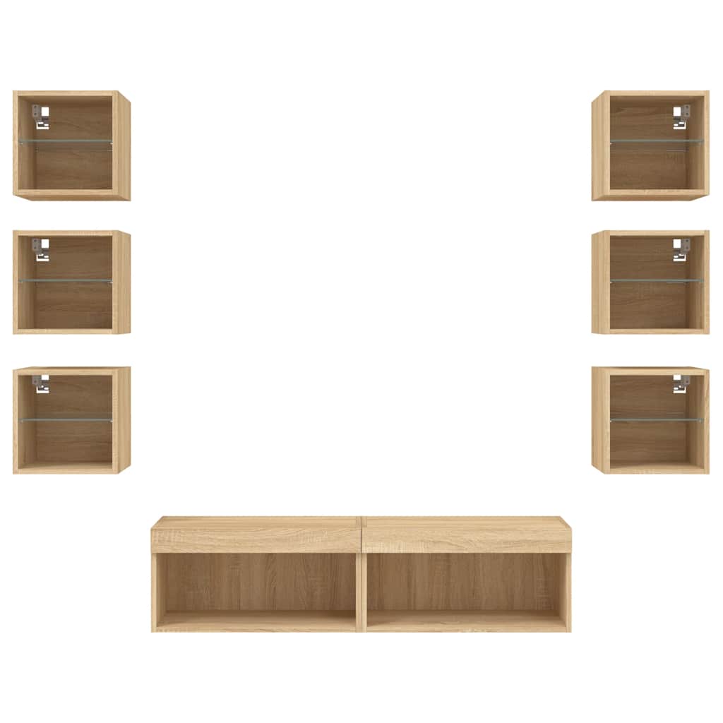 Mobili TV a Muro con LED 8pz Rovere Sonoma Legno Multistrato
