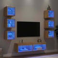 Mobili TV a Muro con LED 8pz Rovere Sonoma Legno Multistrato