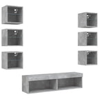 Mobili TV a Muro con LED 8pz Grigio Cemento Legno Multistrato