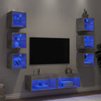 Mobili TV a Muro con LED 8pz Grigio Cemento Legno Multistrato