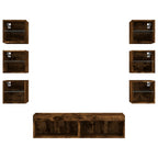 Mobili TV a Muro con LED 8pz Rovere Fumo in Legno Multistrato