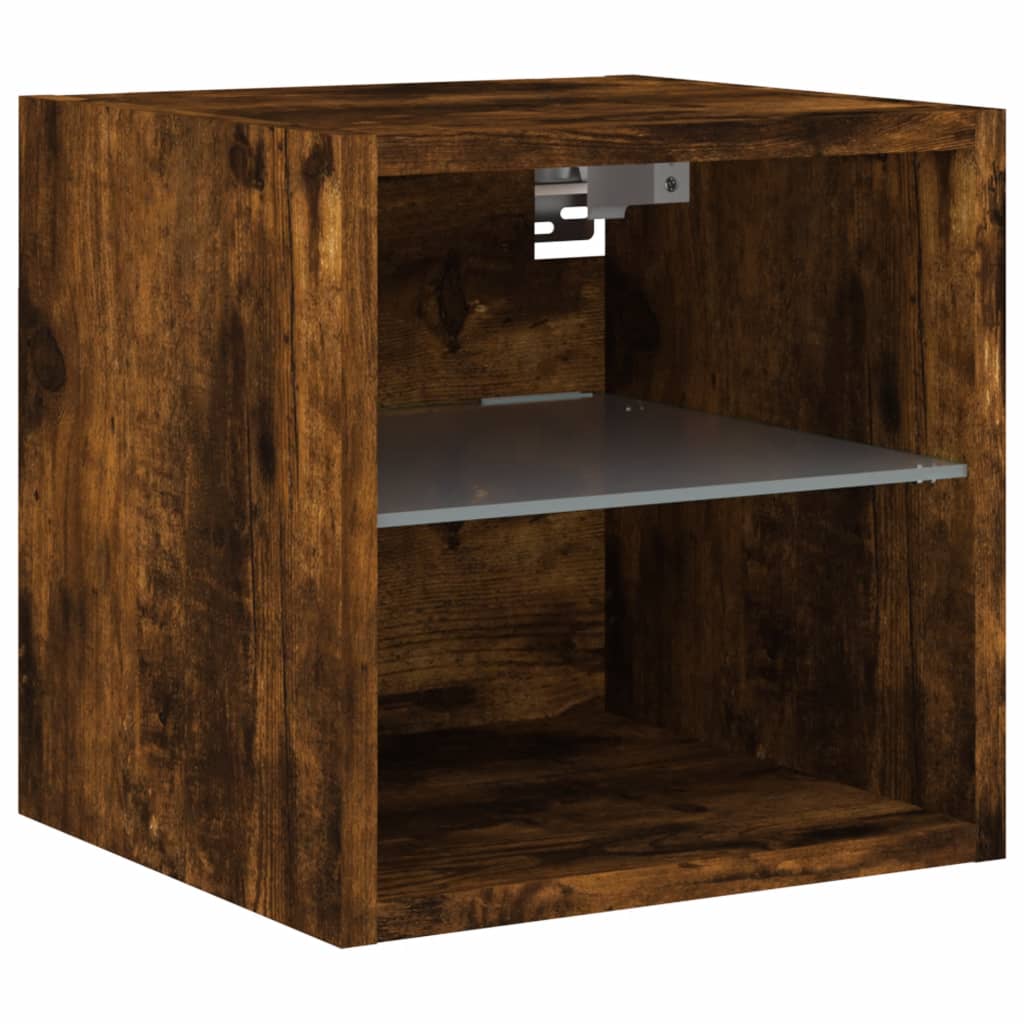 Mobili TV a Muro con LED 8pz Rovere Fumo in Legno Multistrato