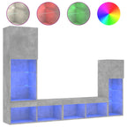 Mobili TV a Muro con LED 4pz Grigio Cemento Legno Multistrato