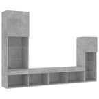 Mobili TV a Muro con LED 4pz Grigio Cemento Legno Multistrato