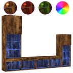 Mobili TV a Muro con LED 4pz Rovere Fumo in Legno Multistrato